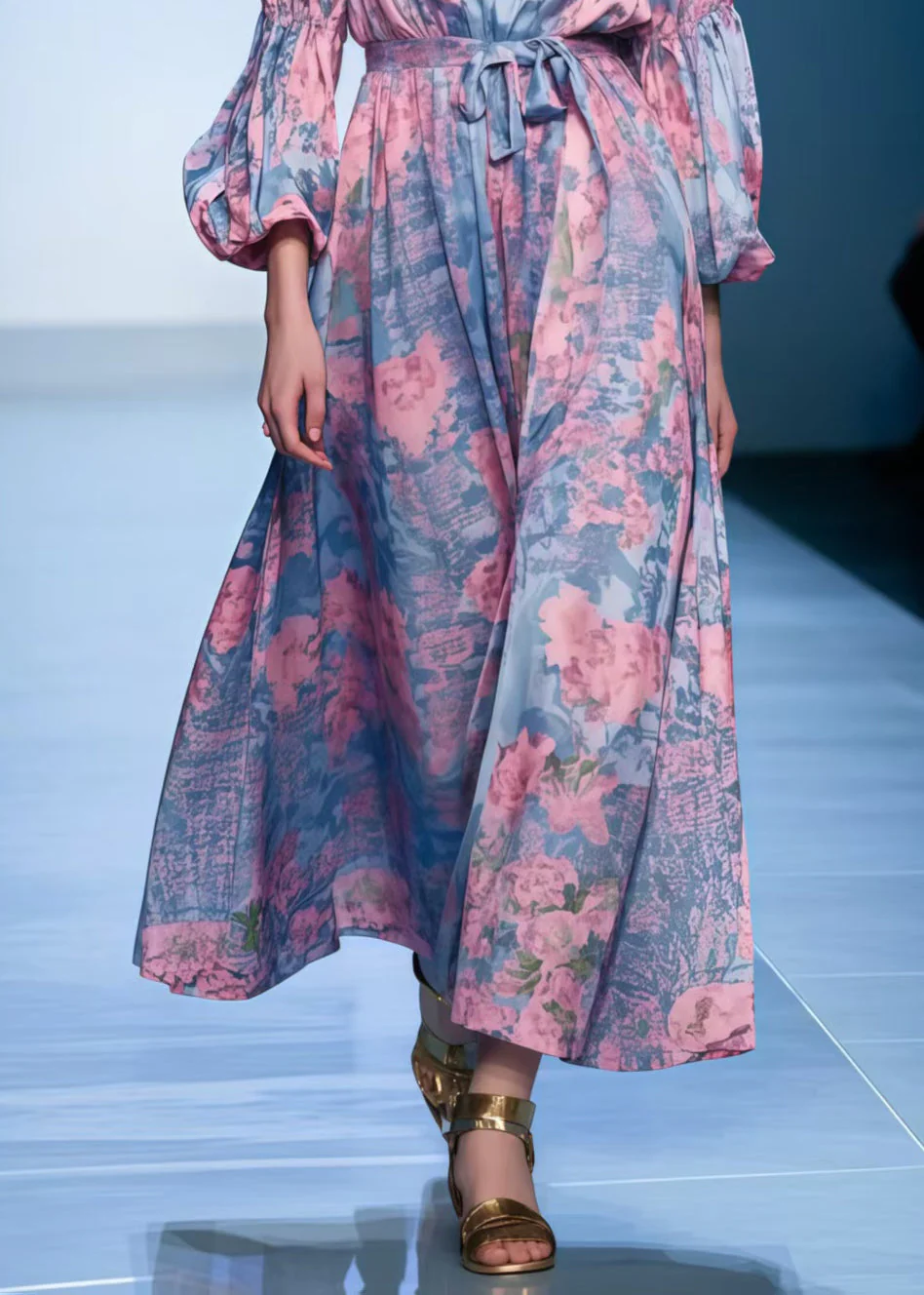 Stylish Colorblock Slash Neck Print Cotton Robe Dresses Spring - Image 4