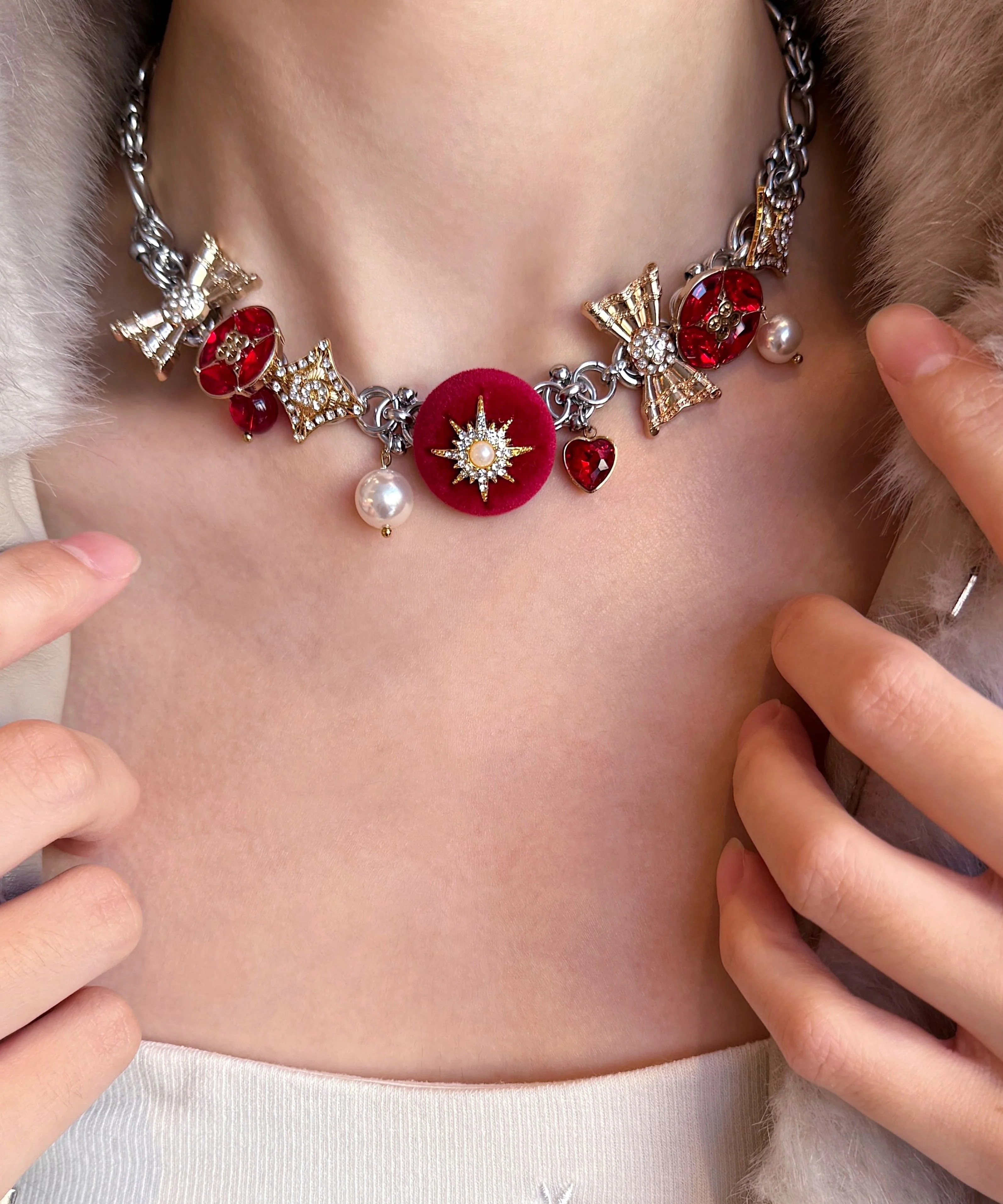 Stylish Colorblock Stainless Steel Zircon Snowflake Necklace - Image 2