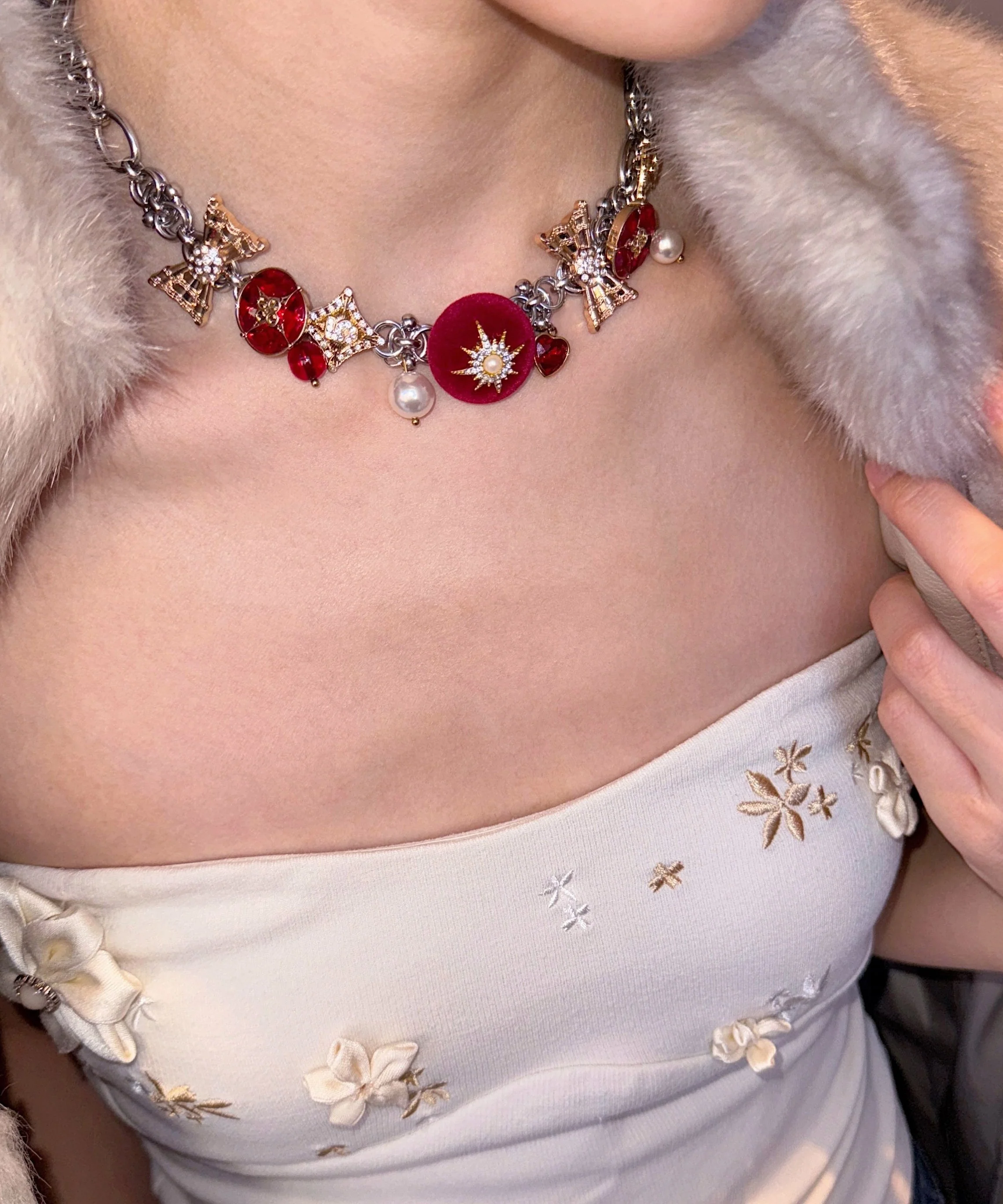 Stylish Colorblock Stainless Steel Zircon Snowflake Necklace - Image 3