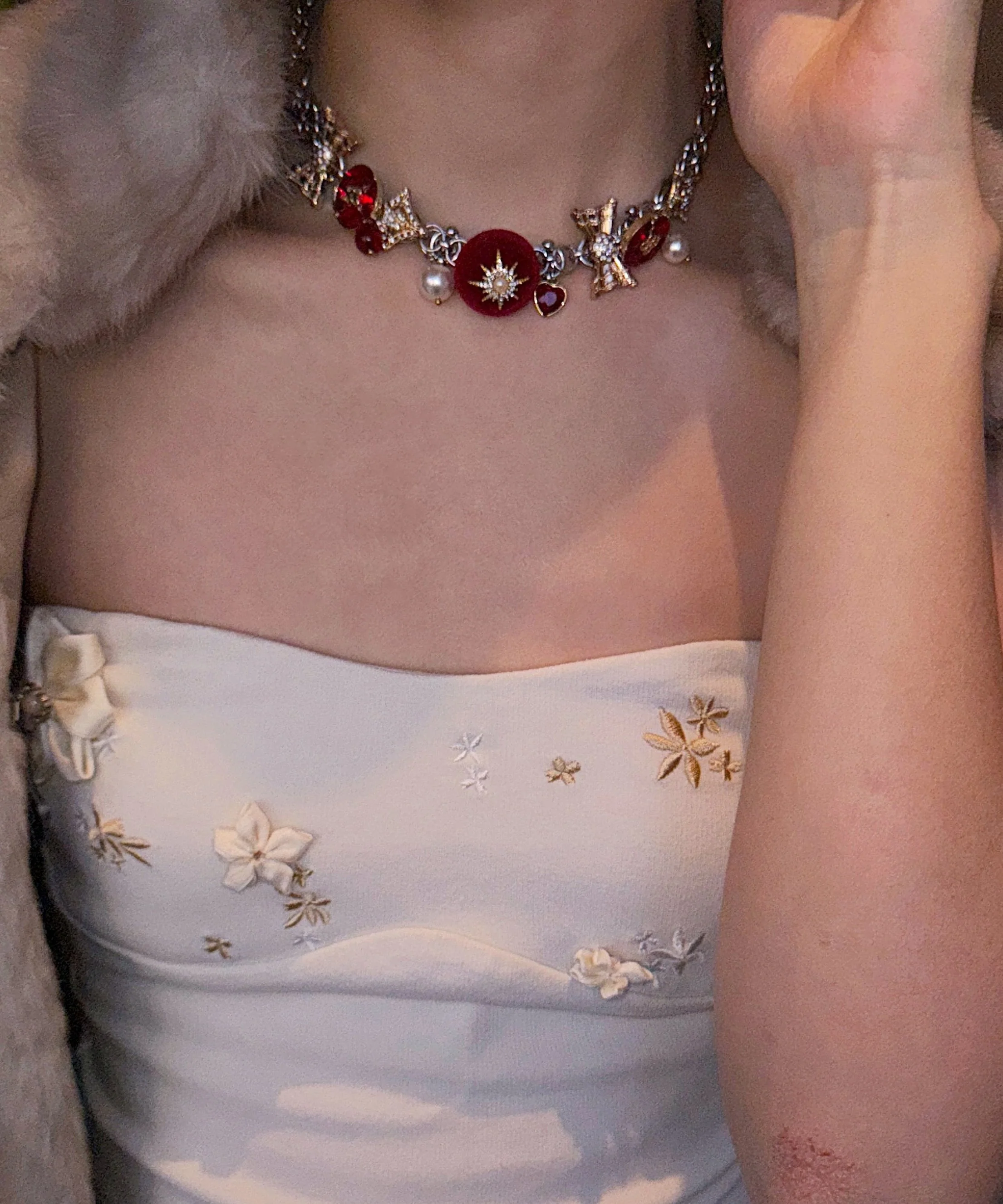 Stylish Colorblock Stainless Steel Zircon Snowflake Necklace - Image 4