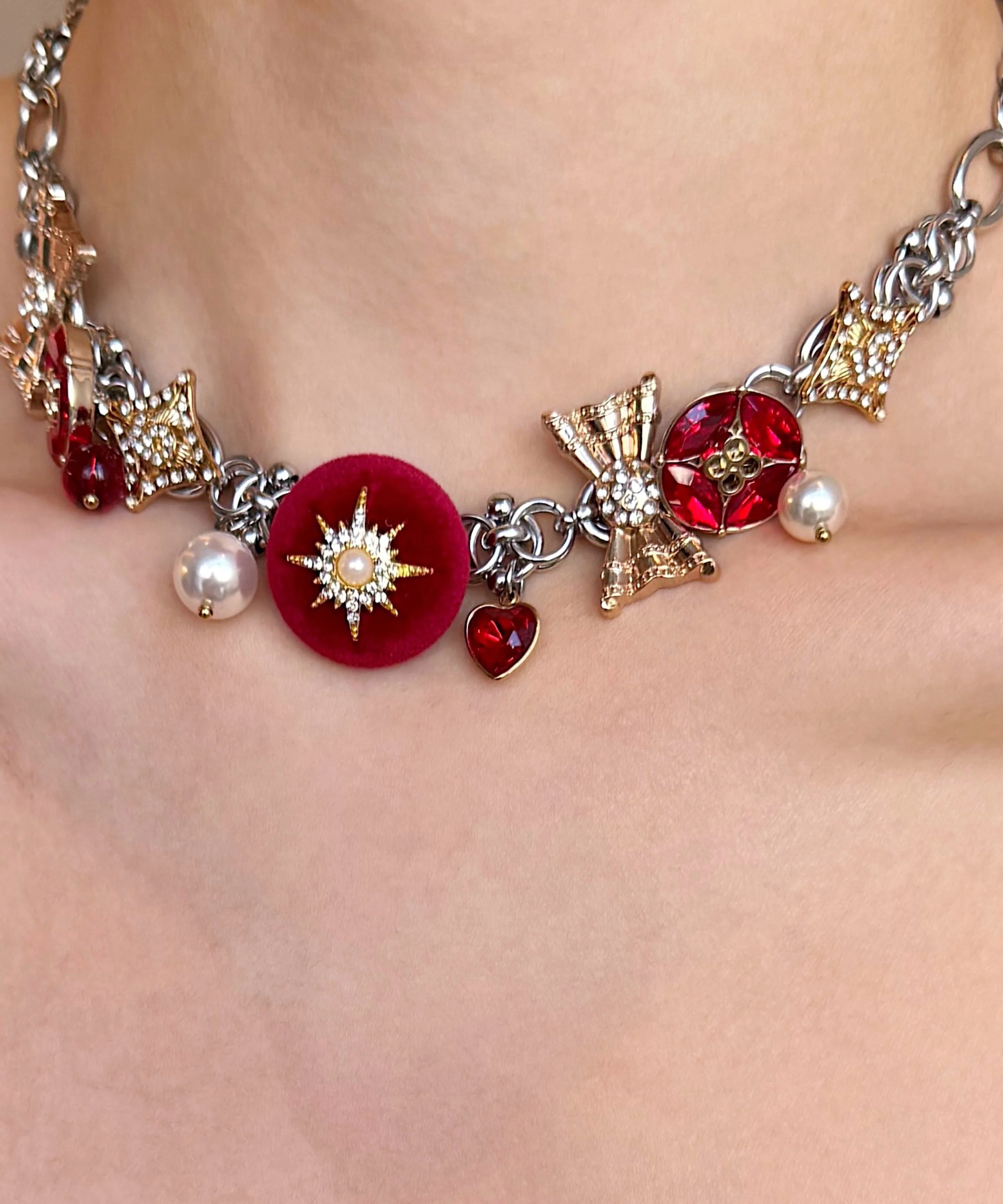 Stylish Colorblock Stainless Steel Zircon Snowflake Necklace - Image 5