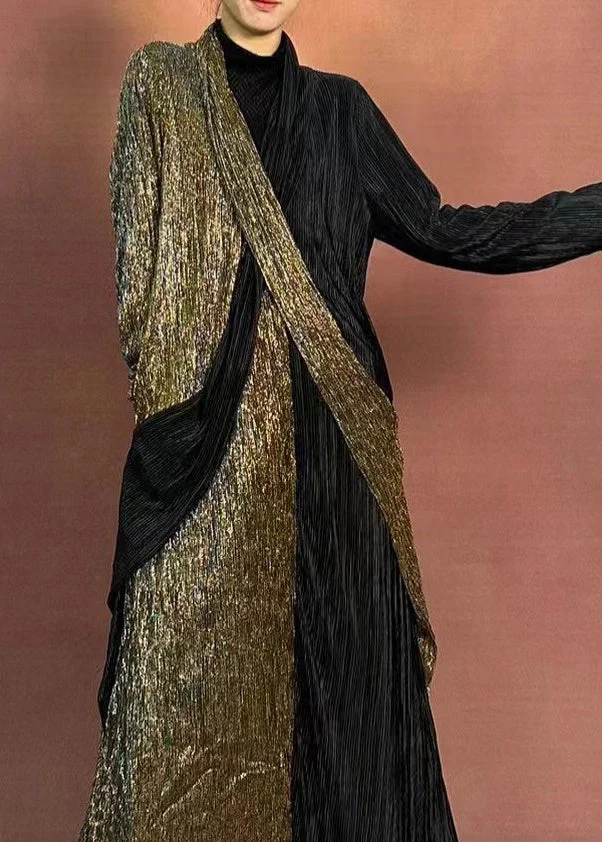Stylish Colorblock Turtleneck Maxi Dress Winter - Image 3
