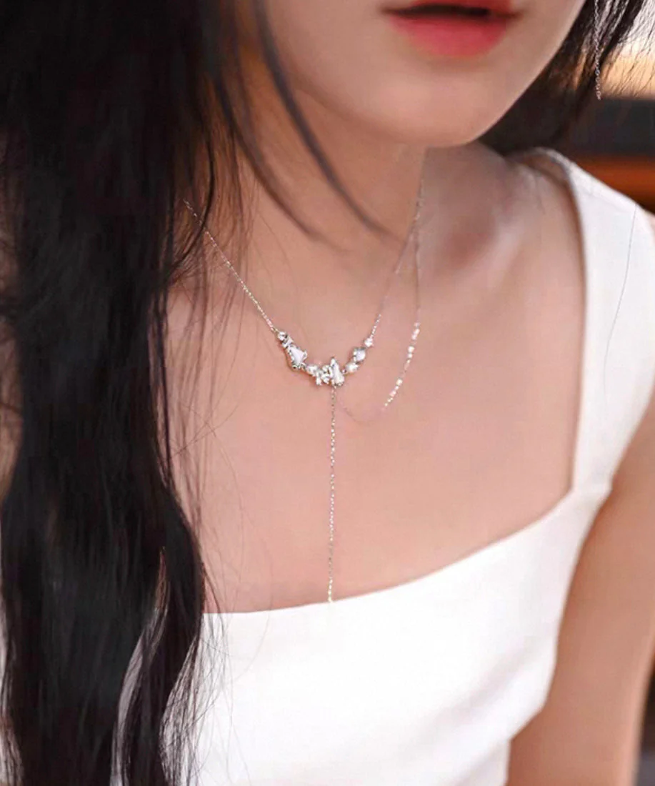 Stylish Freshwater Mother of Pearl Adjustable Silver Necklace - Image 3