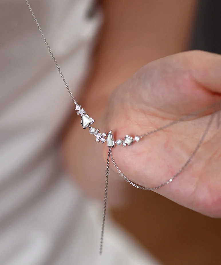 Stylish Freshwater Mother of Pearl Adjustable Silver Necklace - Image 5