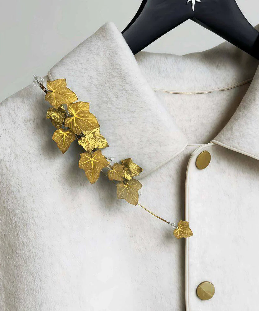 Stylish Gold Alloy Leaf Tassel Brooches - Image 3