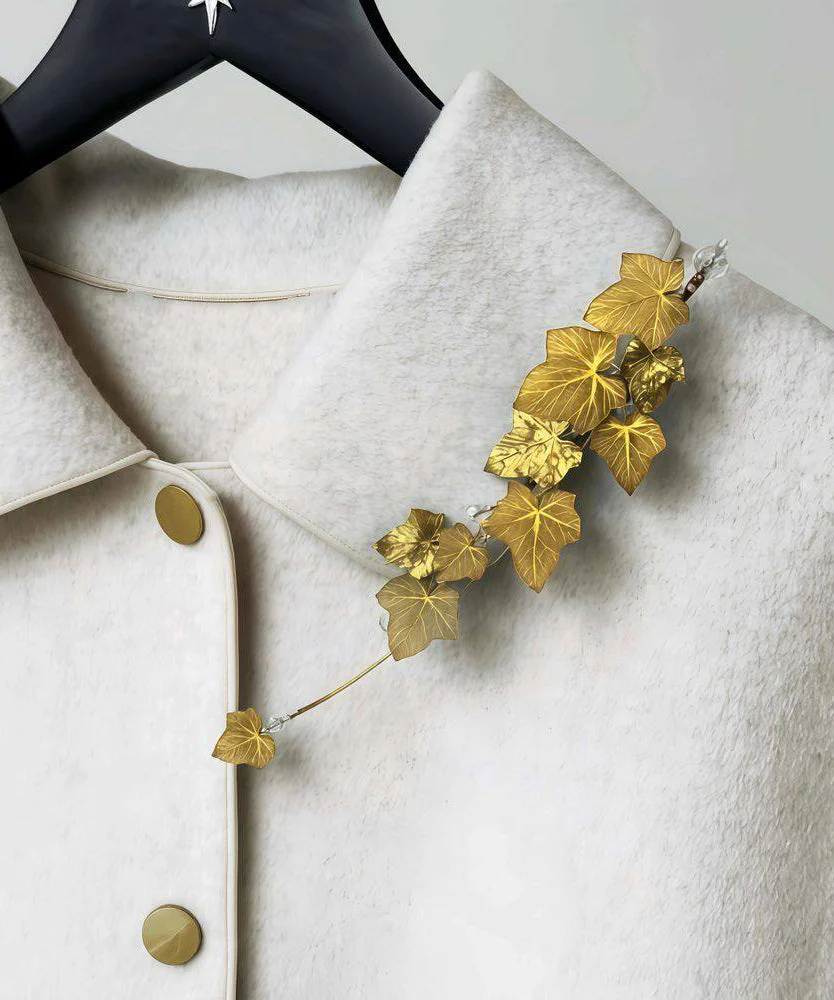 Stylish Gold Alloy Leaf Tassel Brooches - Image 5