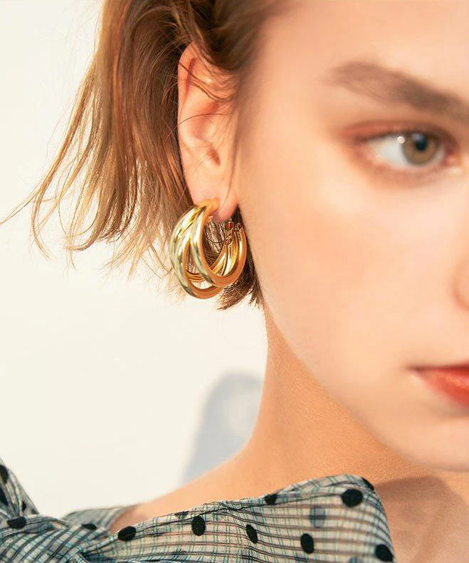 Stylish Gold C Shaped Three Laps Design Gold Plated Stud Earrings - Image 2
