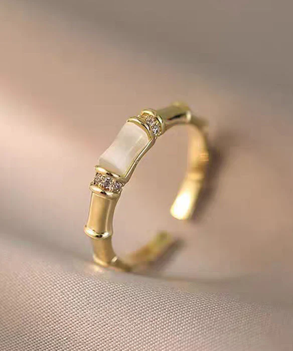 Stylish Gold Cat's Eeye Chalcedony Bamboo Joint Gold Plated Open Mouth Rings