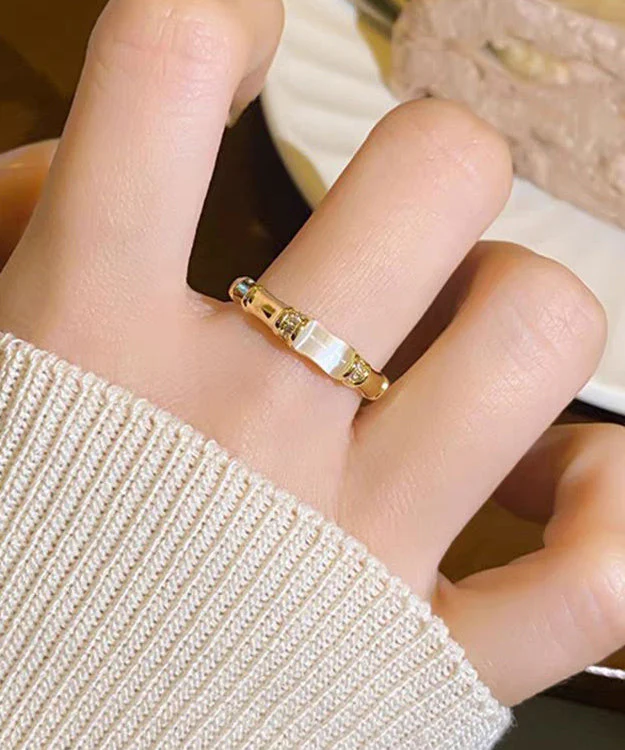 Stylish Gold Cat's Eeye Chalcedony Bamboo Joint Gold Plated Open Mouth Rings - Image 3