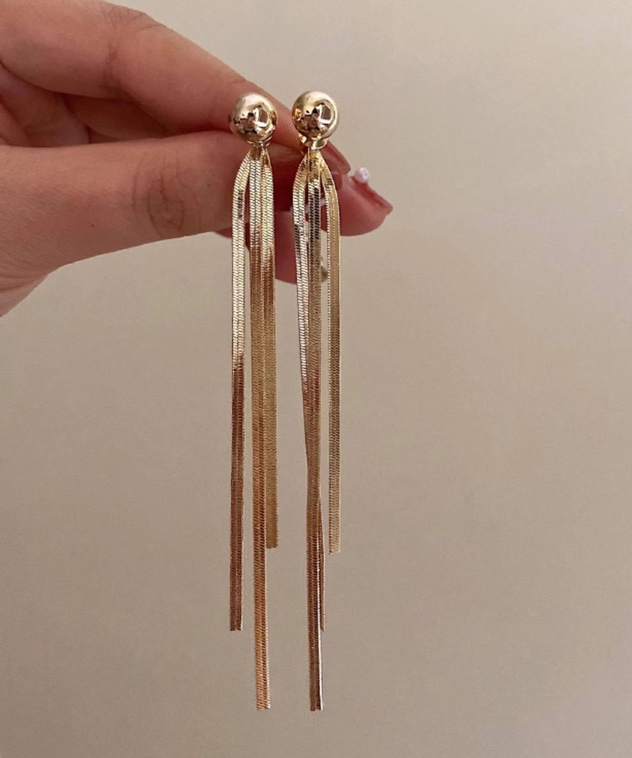 Stylish Gold Tassel Alloy Drop Earrings - Image 2