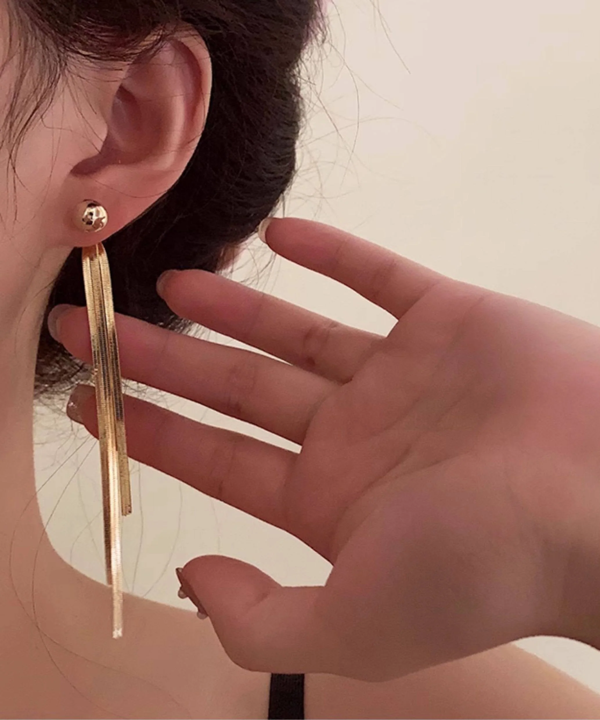 Stylish Gold Tassel Alloy Drop Earrings - Image 5