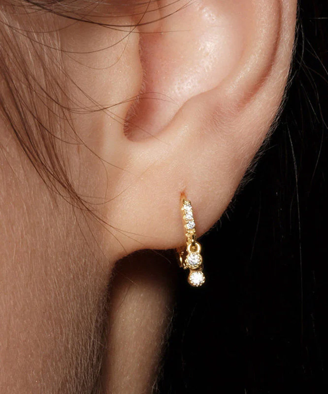 Stylish Golden Zircon Sparkling Metal Hoop Earrings - Image 3