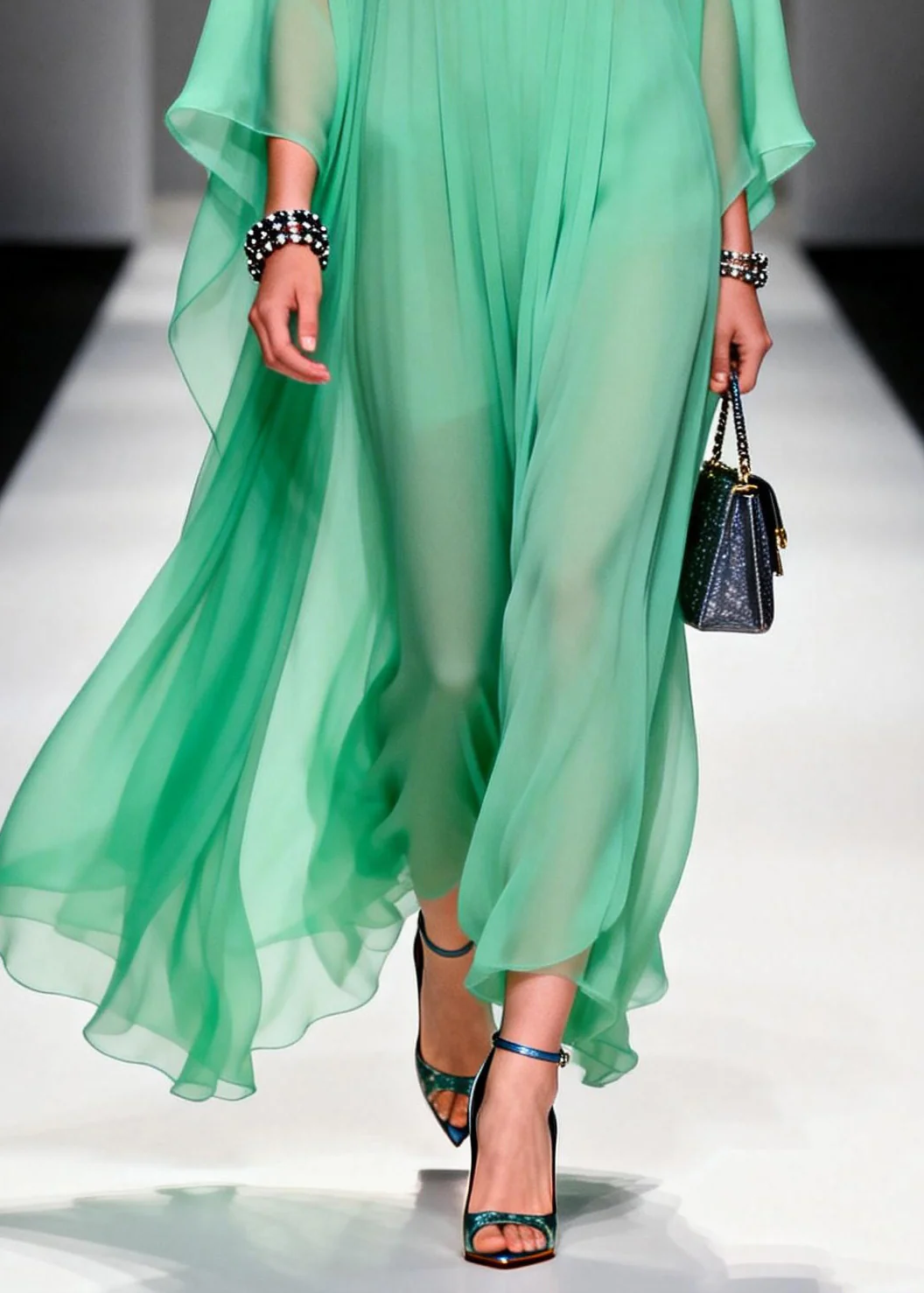 Stylish Grass Green Peter Pan Collar Patchwork Chiffon Dresses Summer - Image 4