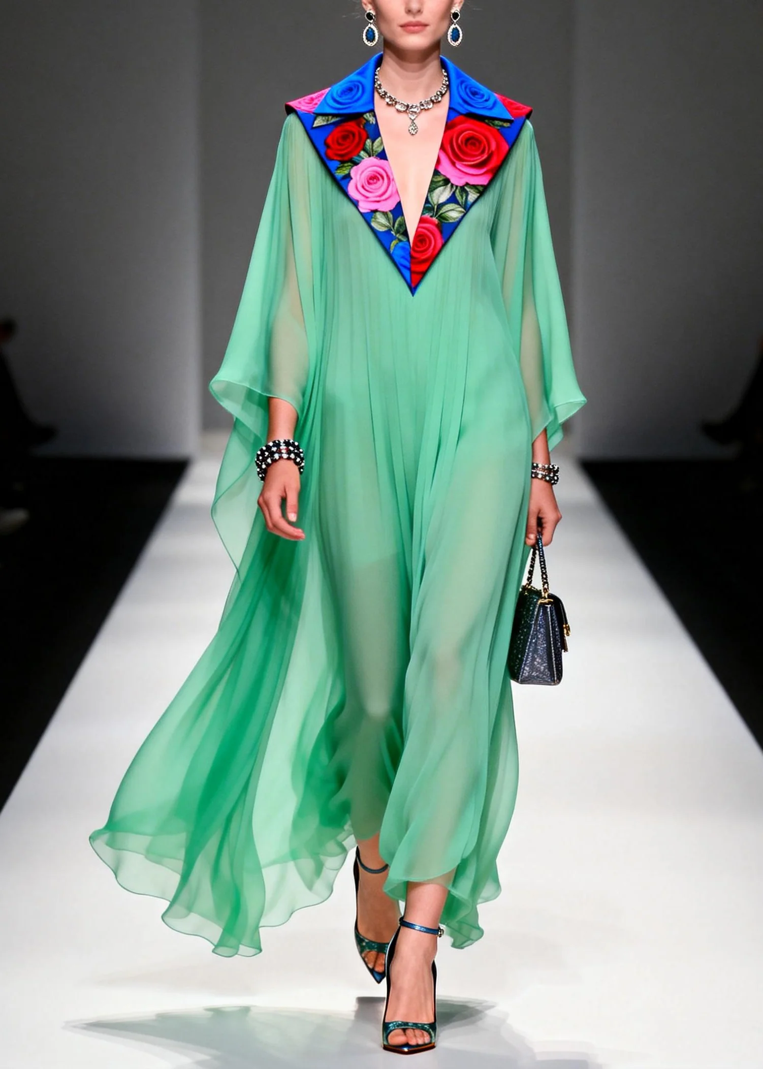Stylish Grass Green Peter Pan Collar Patchwork Chiffon Dresses Summer - Image 5