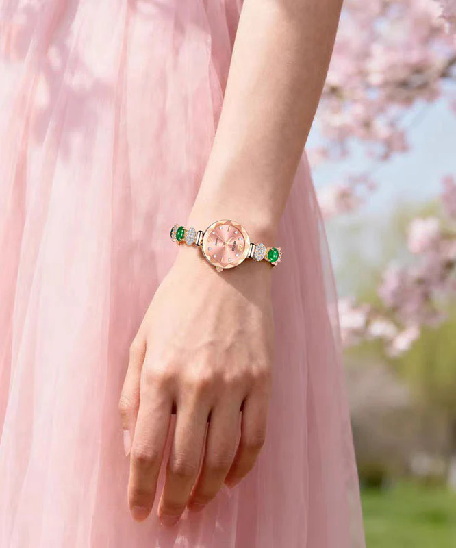 Stylish Green Alloy Zircon Jade Gem Stone Quartz Movement Watches - Image 5
