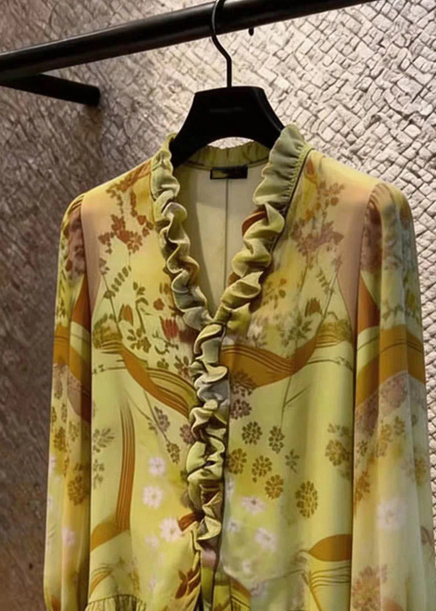 Stylish Green Asymmetrical Ruffled Patchwork Shirts Flare Sleeve - Image 5