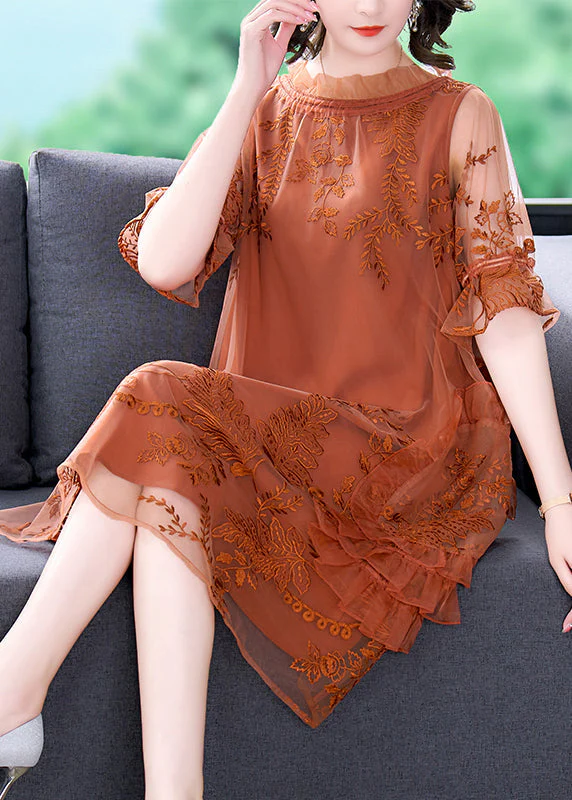 Stylish Green Print Patchwork Tulle Mid Dresses Summer - Image 3