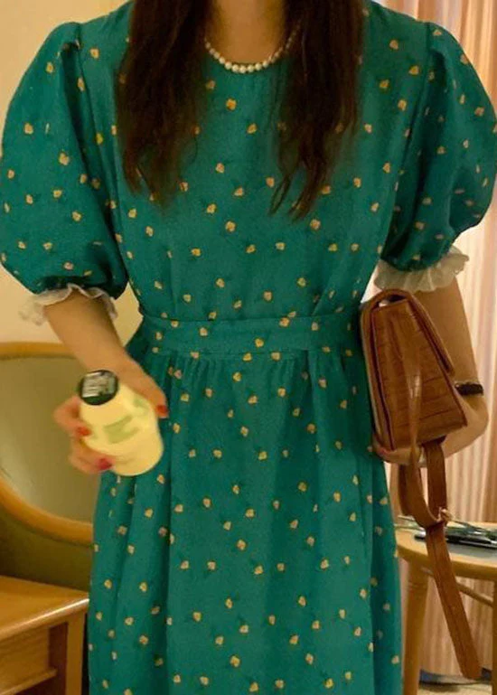 Stylish Green O Neck Lace Wrinkled Patchwork Chiffon Dresses Summer - Image 4
