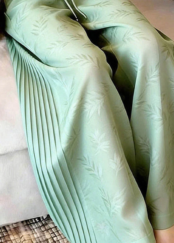 Stylish Green Print Wrinkled Wide Leg Pants Summer - Image 2