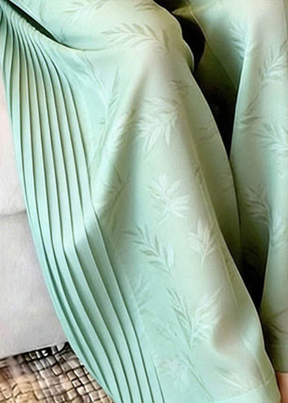 Stylish Green Print Wrinkled Wide Leg Pants Summer - Image 4
