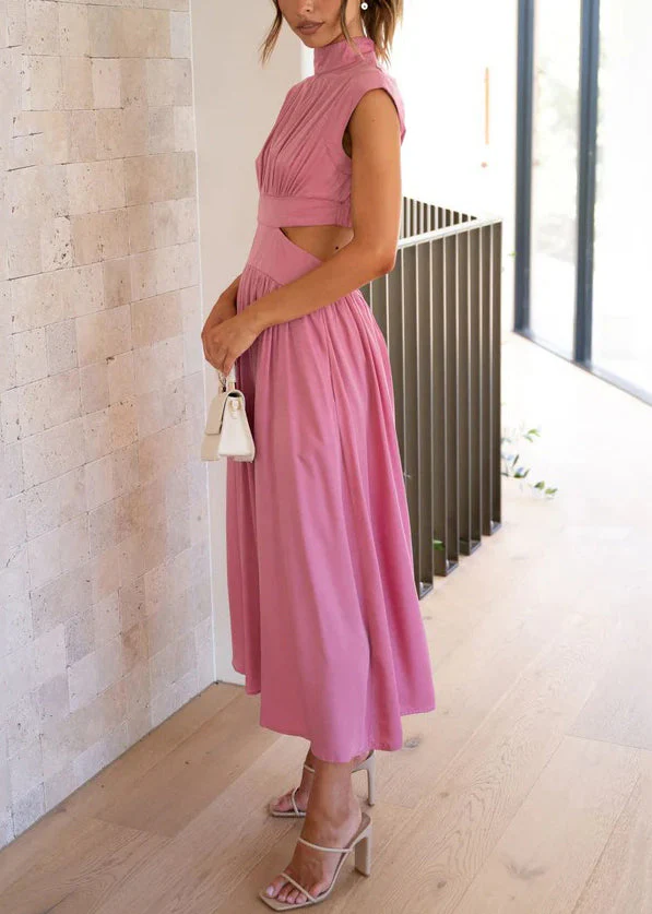 Stylish Green Wrinkled Pockets Cotton Long Dresses Summer - Image 5
