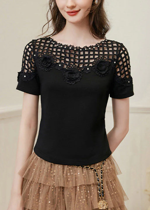 Stylish Grey Hollow Out Patchwork Flower Cotton Tank Tops Summer - Image 4
