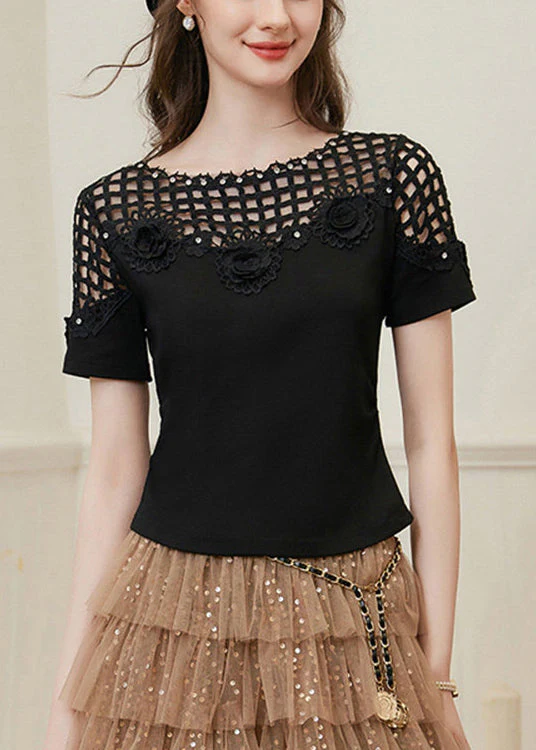 Stylish Grey Hollow Out Patchwork Flower Cotton Tank Tops Summer - Image 5