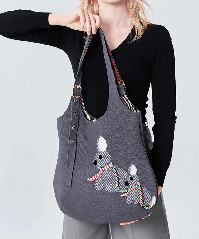 Stylish Grey Jacquard Solid Durable Cotton Shoulder Bags - Image 3