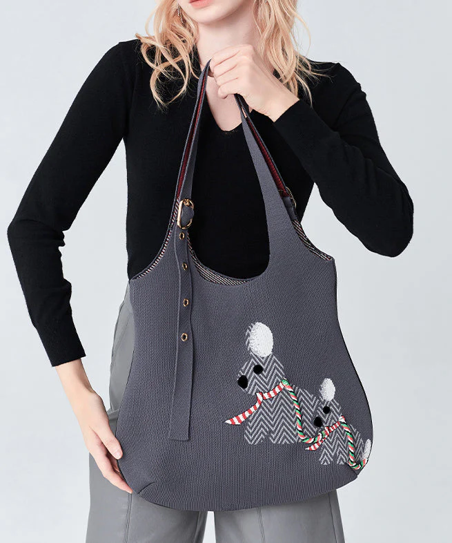 Stylish Grey Jacquard Solid Durable Cotton Shoulder Bags - Image 4