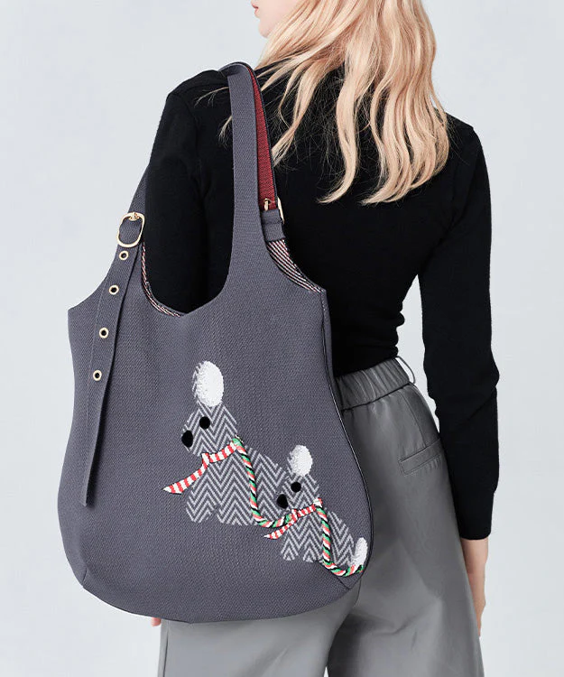 Stylish Grey Jacquard Solid Durable Cotton Shoulder Bags - Image 5