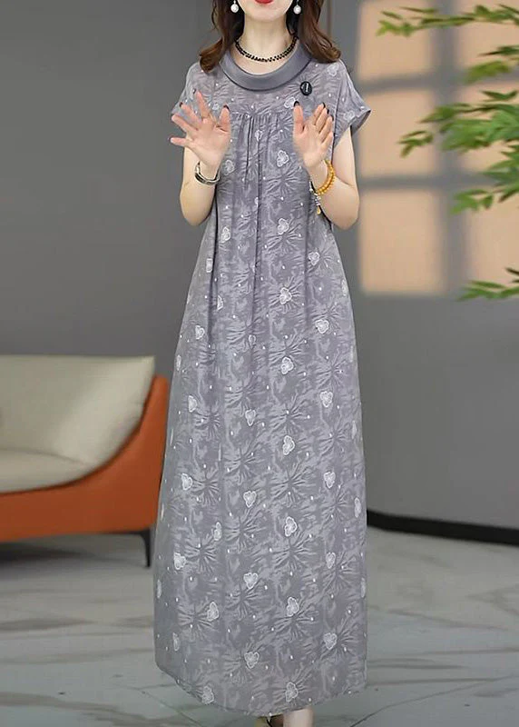 Stylish Grey Oversized Print Chiffon Maxi Dresses Summer - Image 2