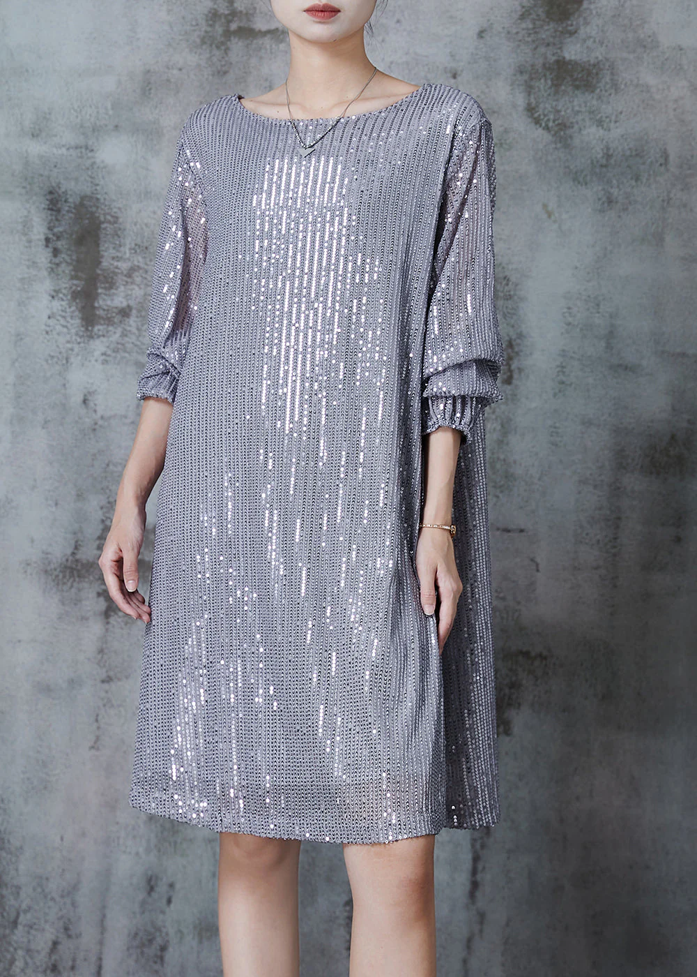 Stylish Grey Tie Waist Sequins Tulle Party Dresses Spring - Image 3