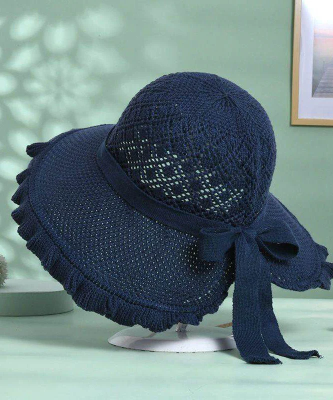 Stylish Khaki Hollow Out Bow Straw Woven Bucket Hat - Image 5