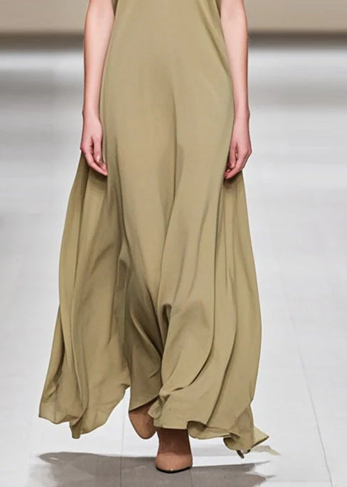 Stylish Khaki V Neck Draping Chiffon Party Dress Sleeveless - Image 4