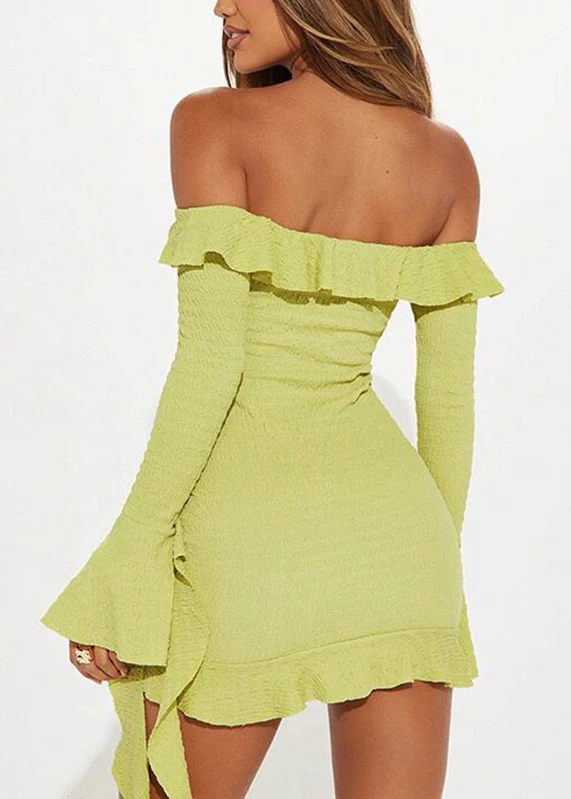 Stylish Light Green Slash Neck Ruffled Ribbon Vacation Mid Dresses Summer - Image 4