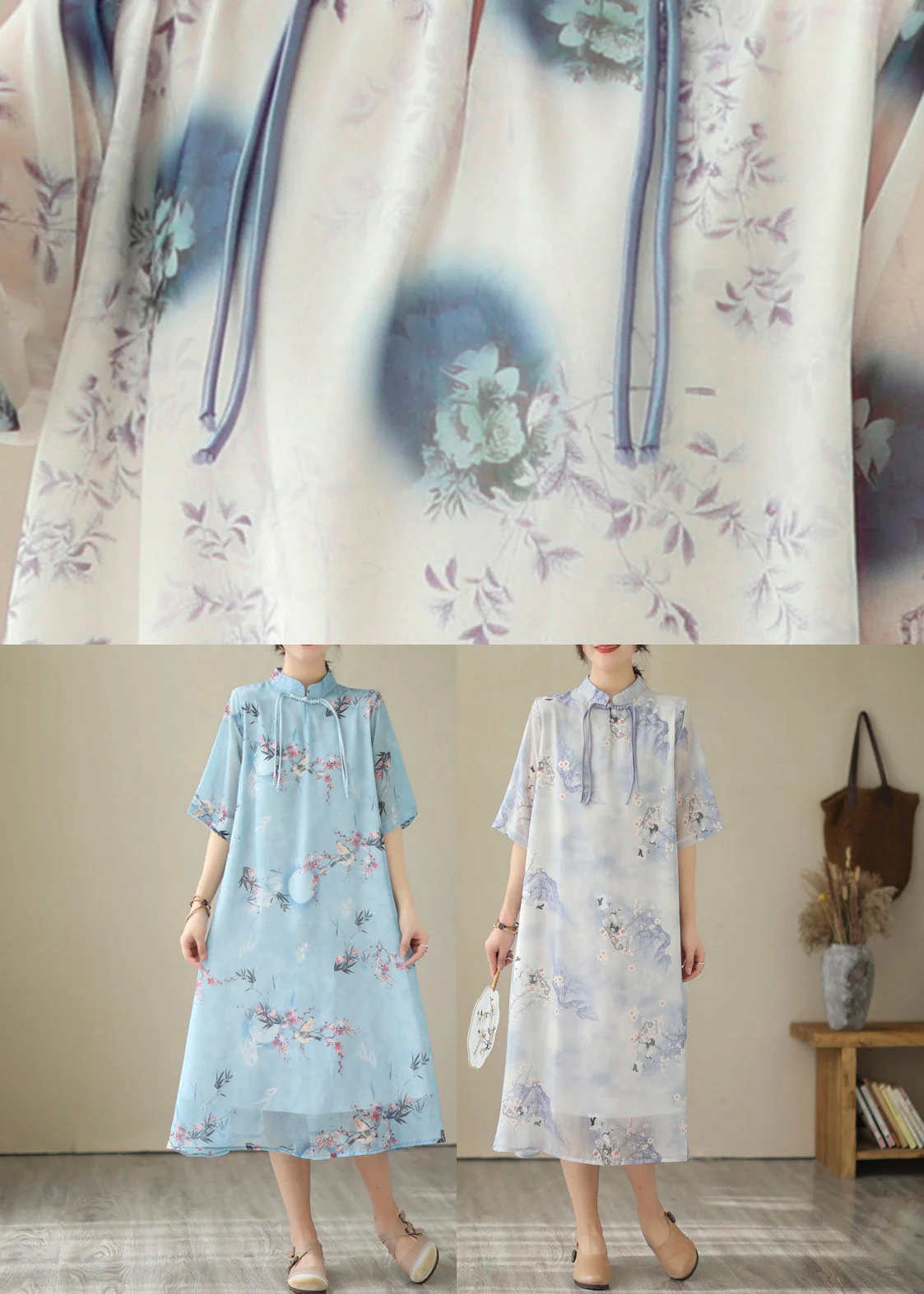Stylish Light Purple Button Long Dress Summer - Image 5
