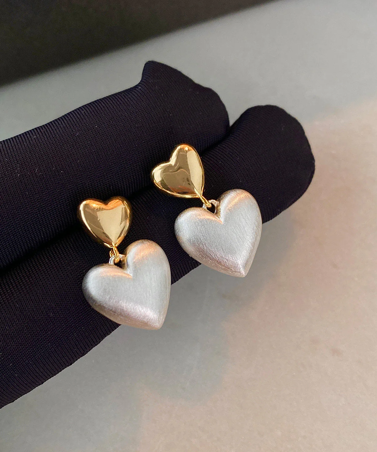 Stylish Metal Frosted Heart-Shaped Stud Earrings - Image 2