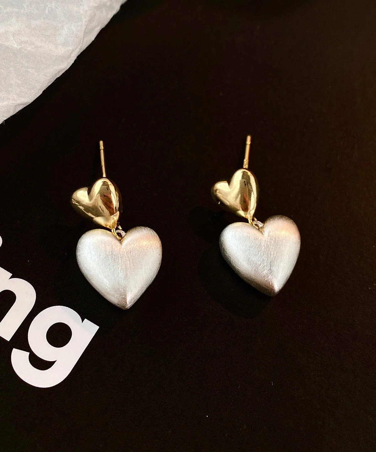 Stylish Metal Frosted Heart-Shaped Stud Earrings - Image 4