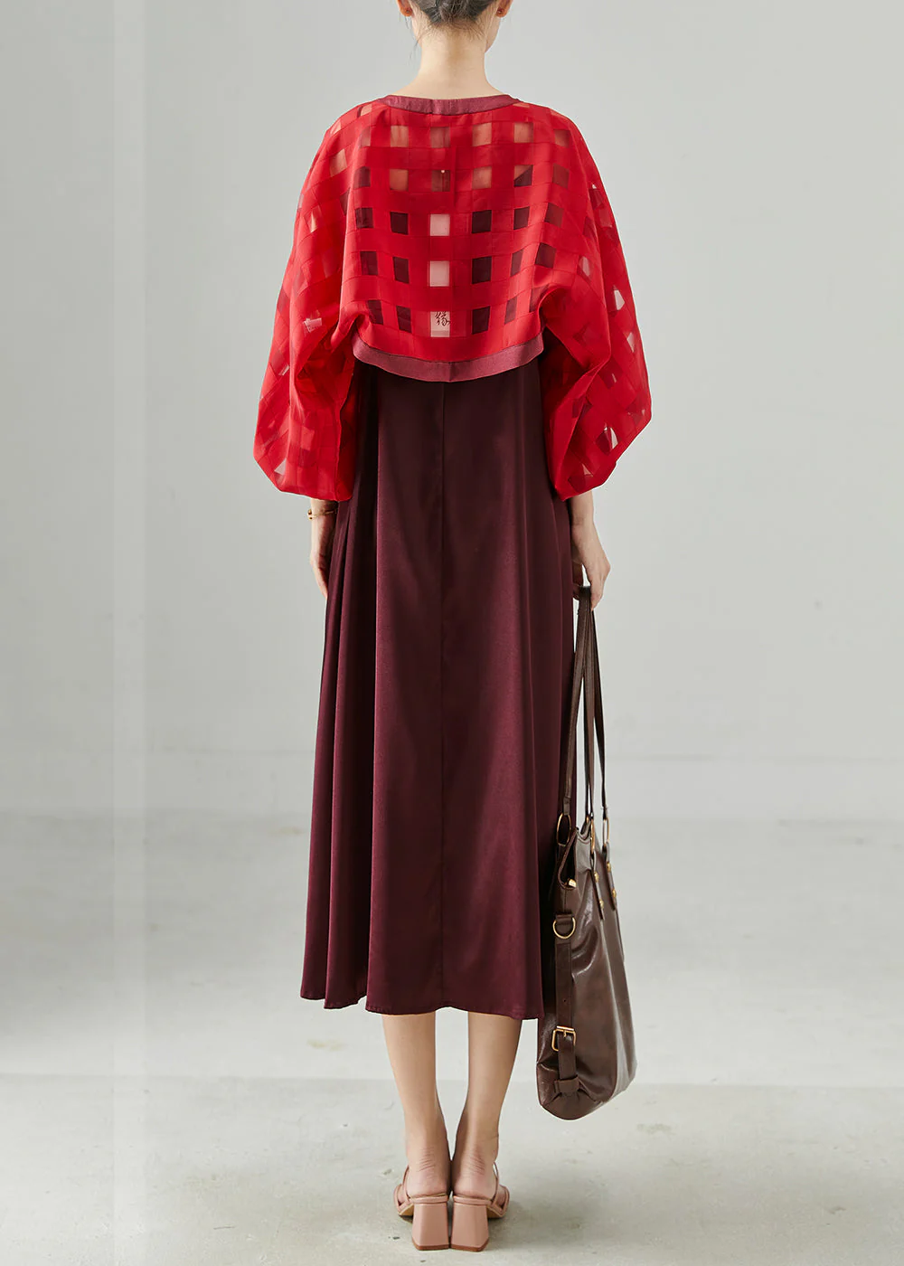 Stylish Mulberry Lace Up Chiffon Dress Two Piece Set Summer - Image 4
