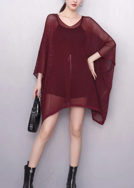 Stylish Mulberry Oversized Tulle Sheer Mini Dress Summer - Image 2