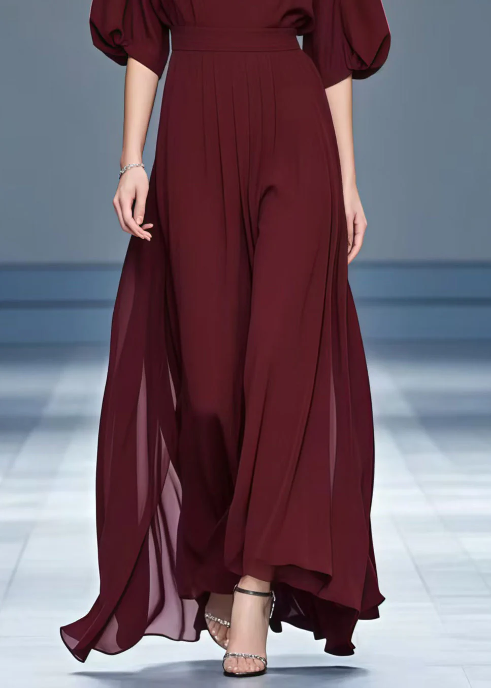 Stylish Mulberry V Neck Chiffon Maxi Dresses Summer - Image 4