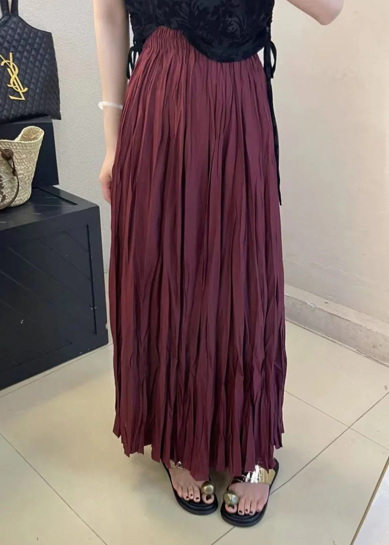 Stylish Mulberry Wrinkled Elastic Waist Cotton Skirt Spring