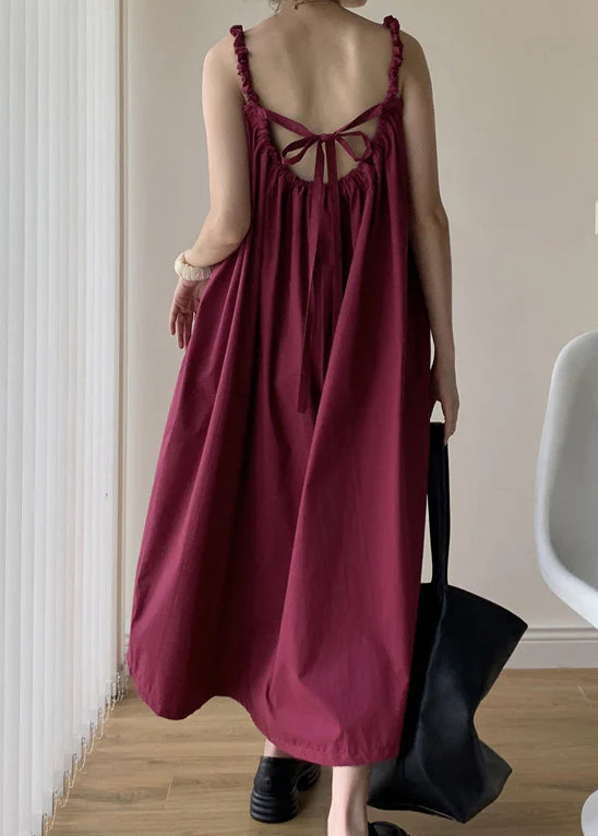 Stylish Mulberry Wrinkled Patchwork Cotton Dresses Sleeveless - Image 2