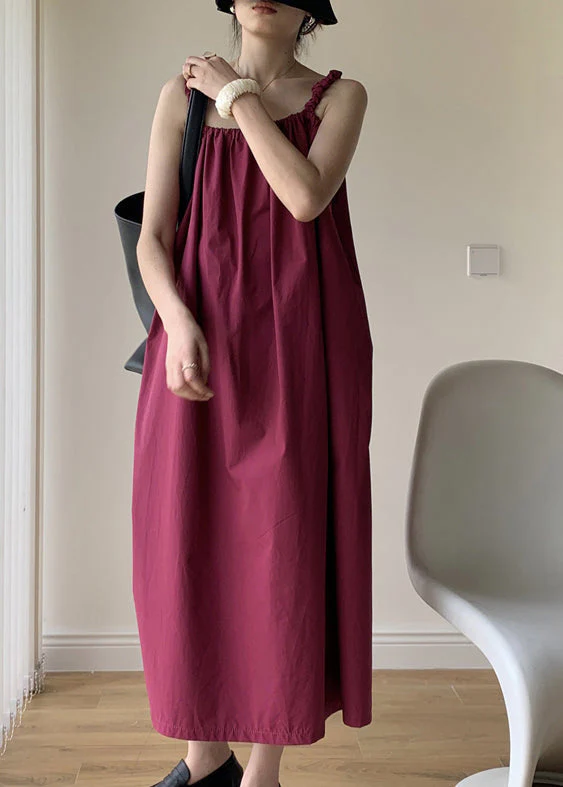 Stylish Mulberry Wrinkled Patchwork Cotton Dresses Sleeveless - Image 3