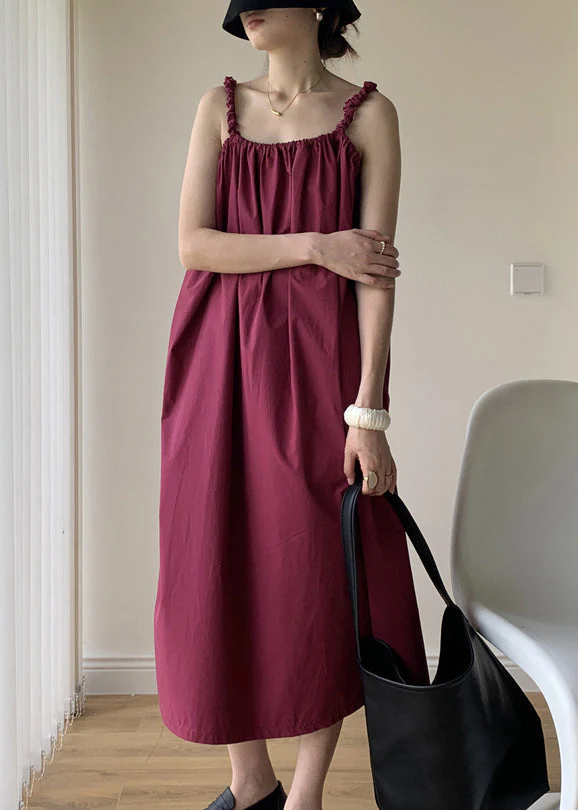Stylish Mulberry Wrinkled Patchwork Cotton Dresses Sleeveless - Image 4