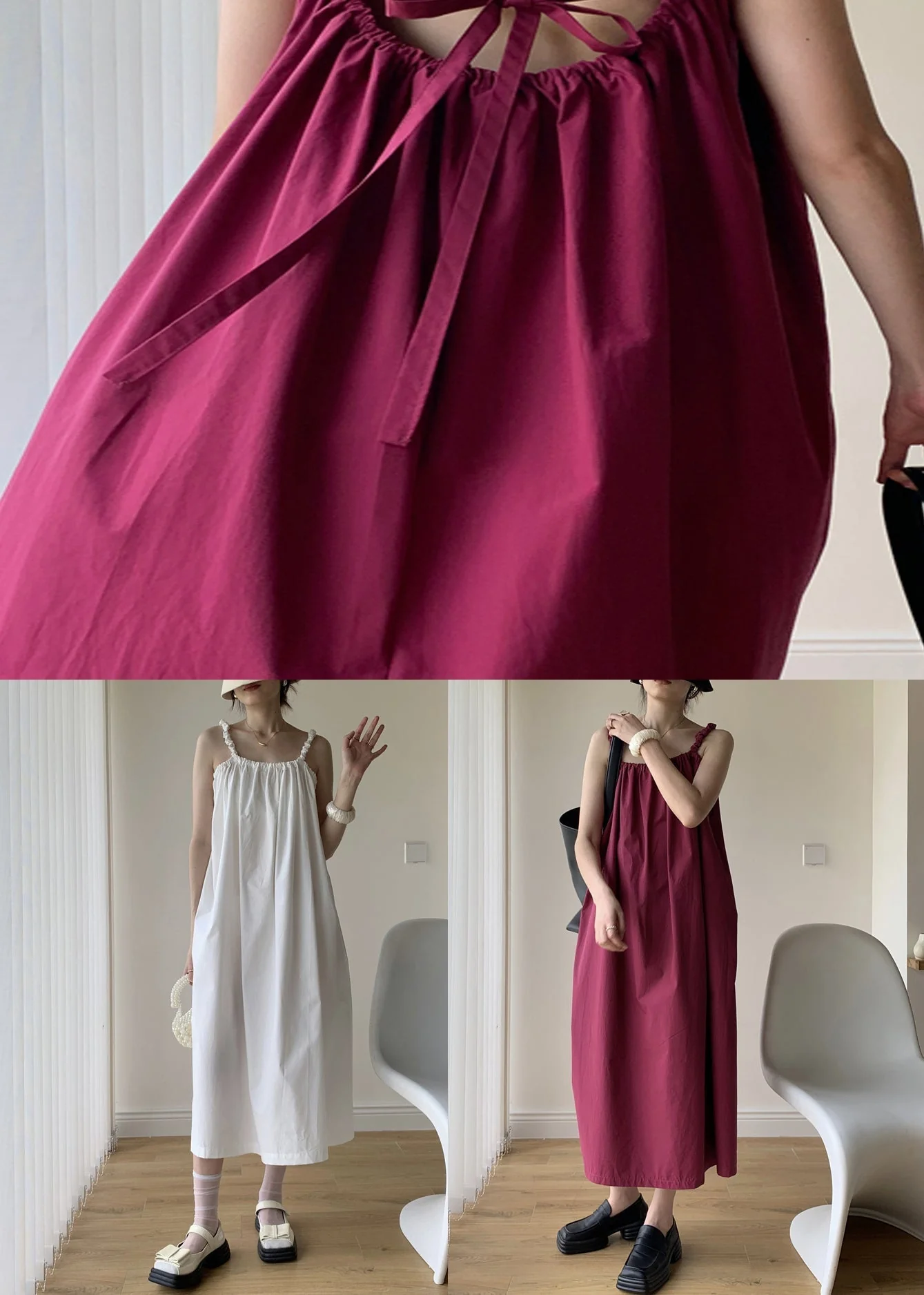 Stylish Mulberry Wrinkled Patchwork Cotton Dresses Sleeveless - Image 5