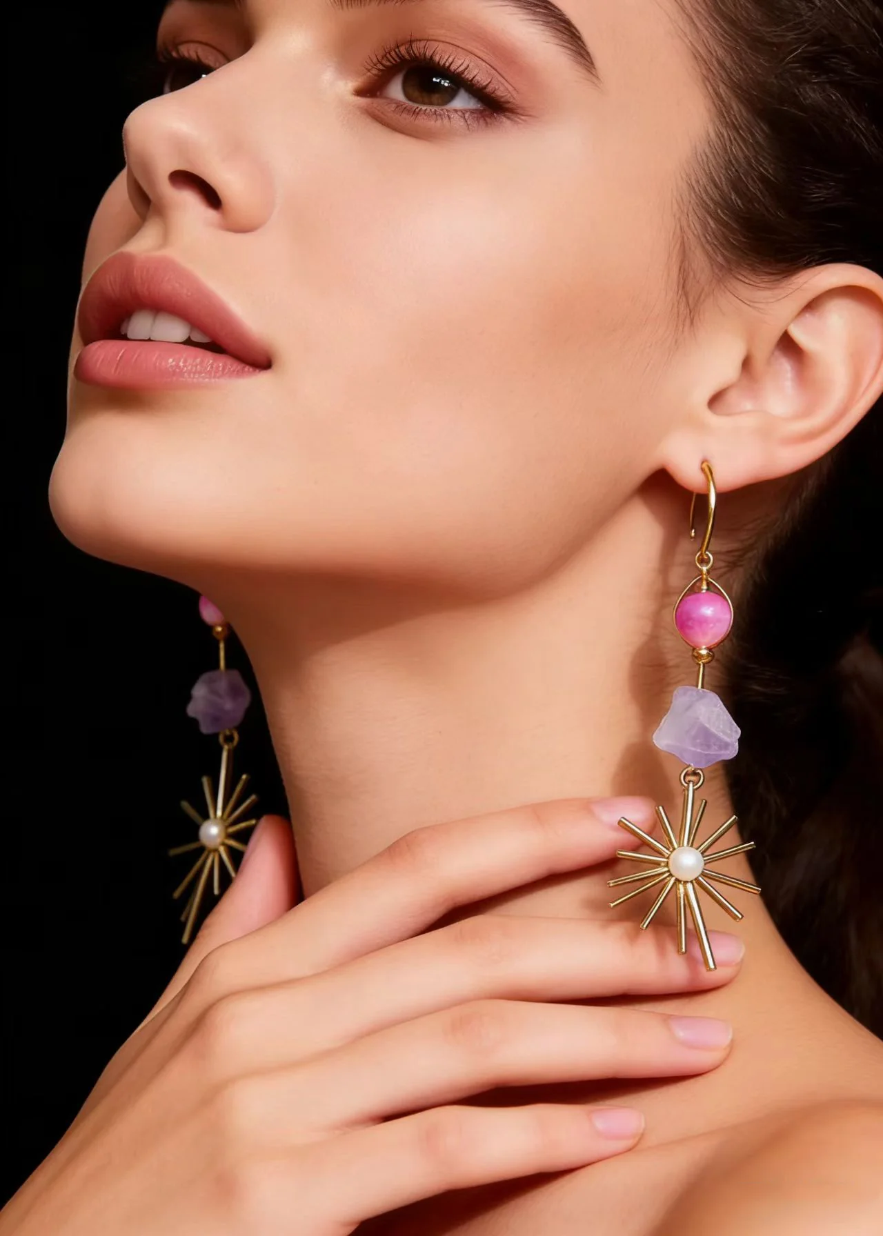 Stylish Multicolour Jade Fireworks Design Tassels Drop Earrings - Image 2