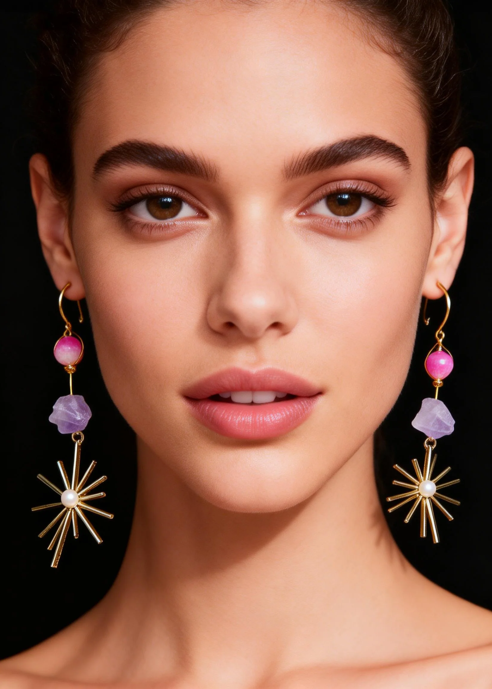 Stylish Multicolour Jade Fireworks Design Tassels Drop Earrings - Image 3