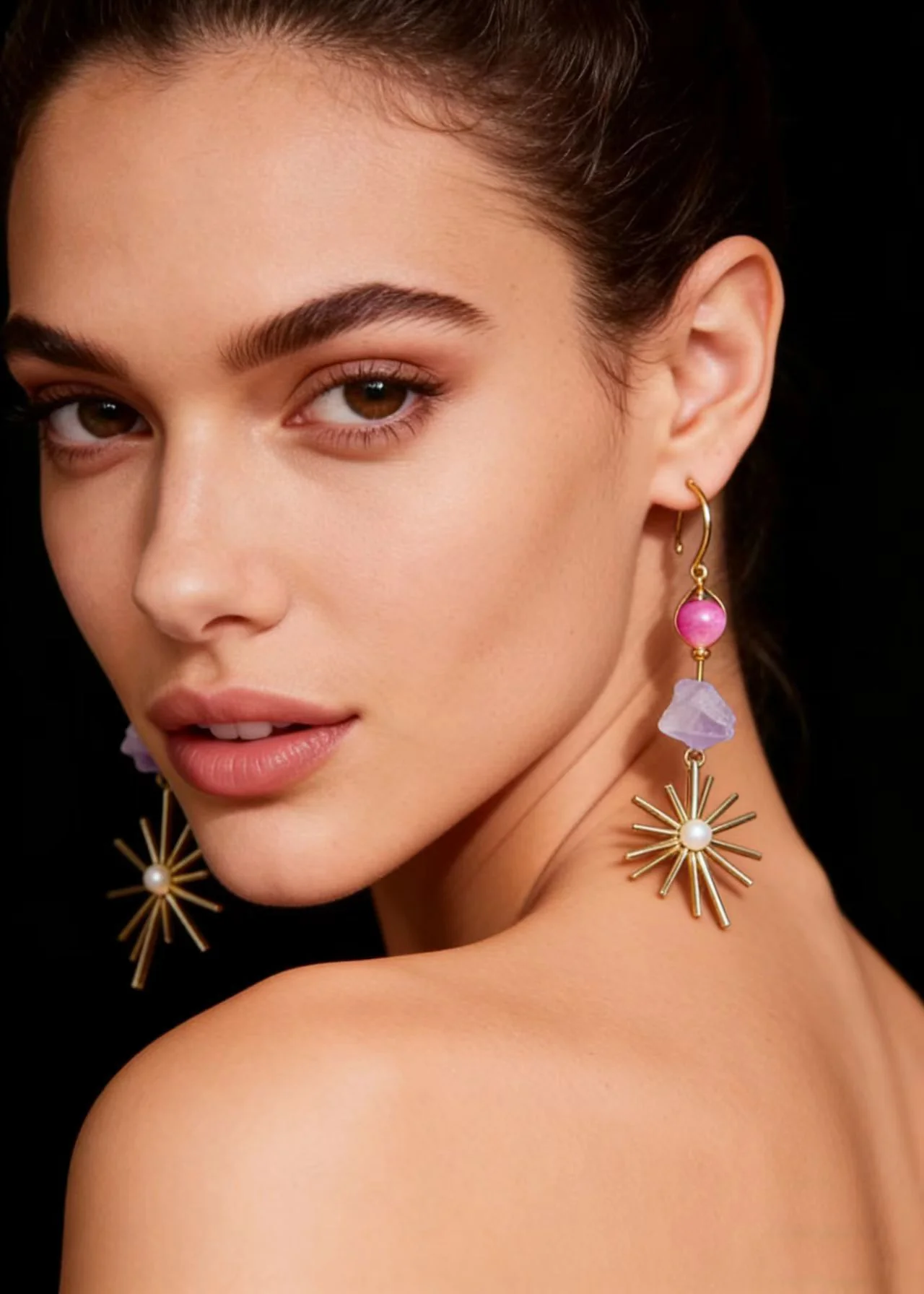 Stylish Multicolour Jade Fireworks Design Tassels Drop Earrings - Image 4