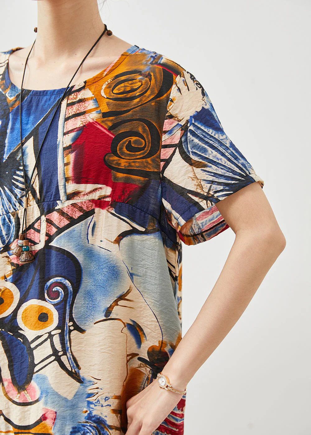 Stylish Navy Oversized Print Cotton Mid Dress Summer - Image 5